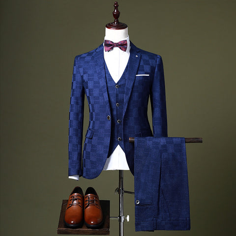 Blue handsome groom wedding suit