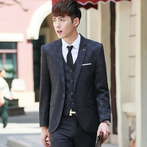 Grey Black handsome groom wedding suit
